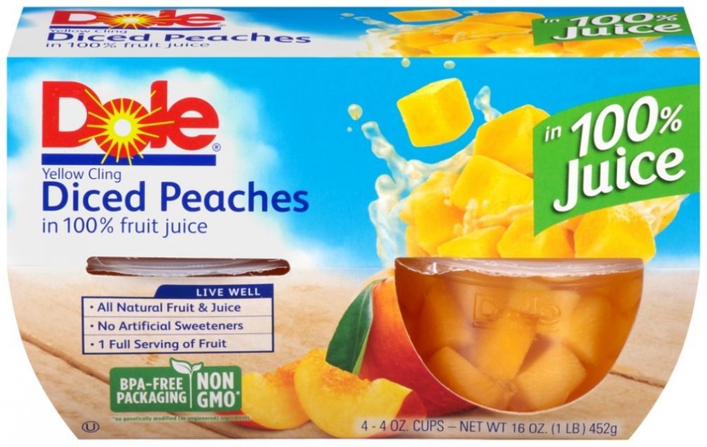 Dole Fruit Bowls Diced Peaches In 100 Fruit Juice 4 Oz 4 Cups Wf Shopping 1209