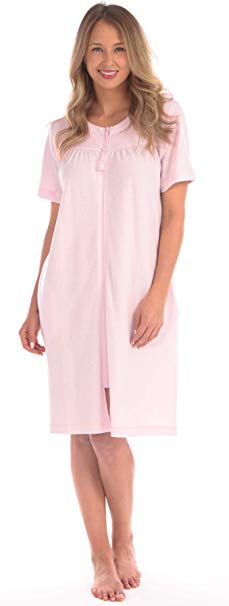 Waffle Knit Knee Length Zip up Nightgown - WF Shopping