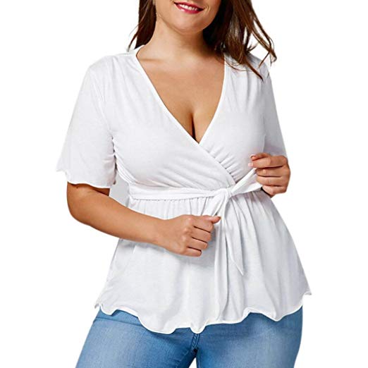 Womens Solid Plus Size Blouse Short Sleeve - WF Shopping