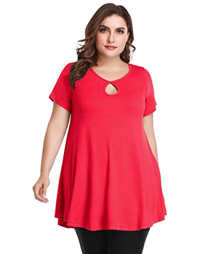 Short Sleeve Flare Swing Tunic Tops Plus Size - WF Shopping