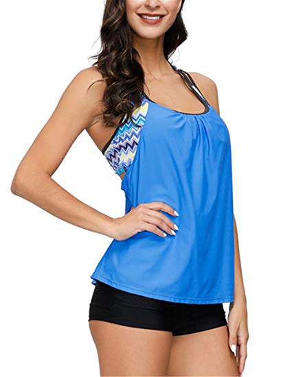 Strappy T Back Tankini Tops with Boy Short - WF Shopping