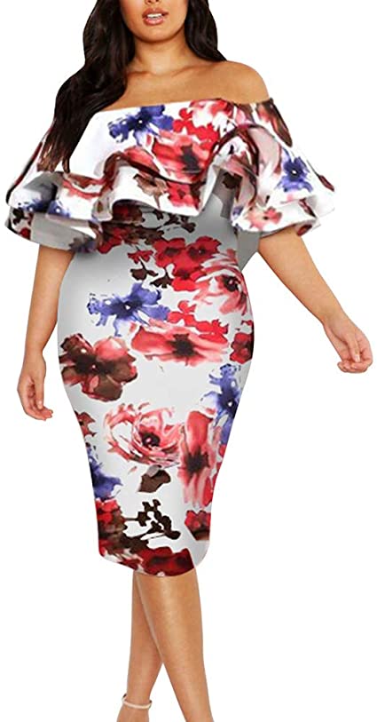 Women's Off Shoulder Ruffle Floral Print Plus Size - WF Shopping