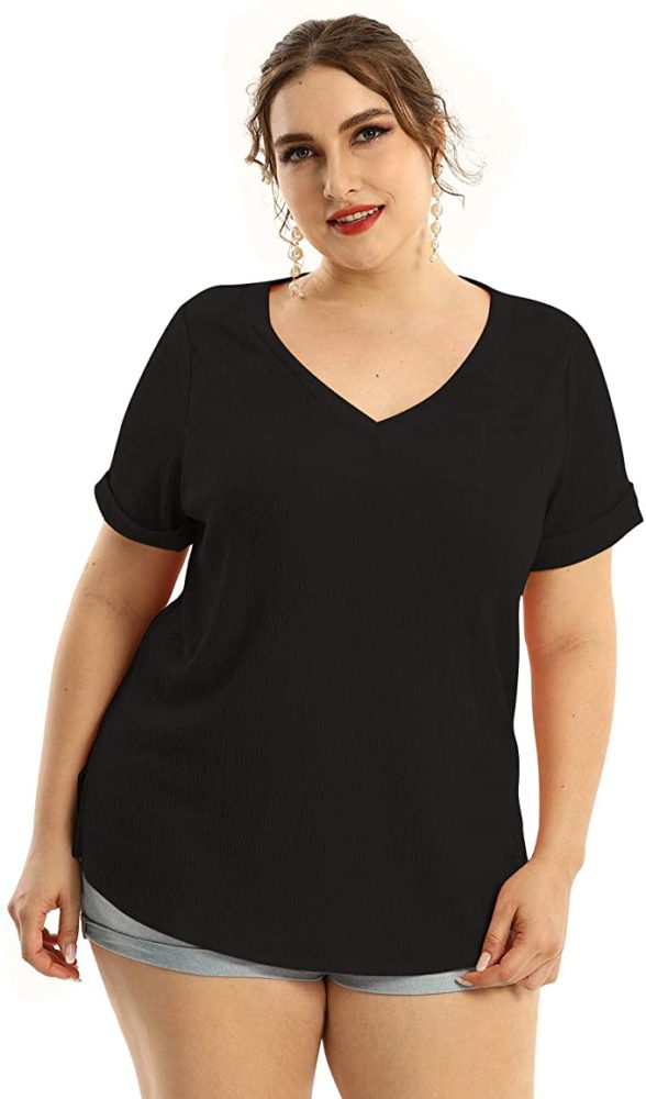 Plus Size Short Sleeve T Shirt V Neck Loose Wf Shopping 3058