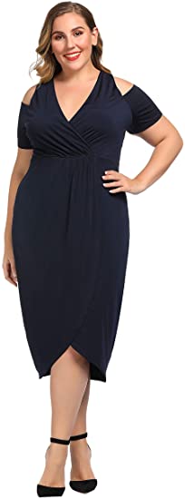 Plus Size Stretch Cold Shoulder Solid Dress - WF Shopping