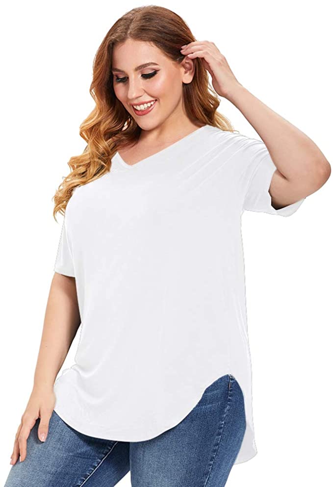 Women Plus Size High Low T Shirt Basic Tops Short Sleeve - WF Shopping