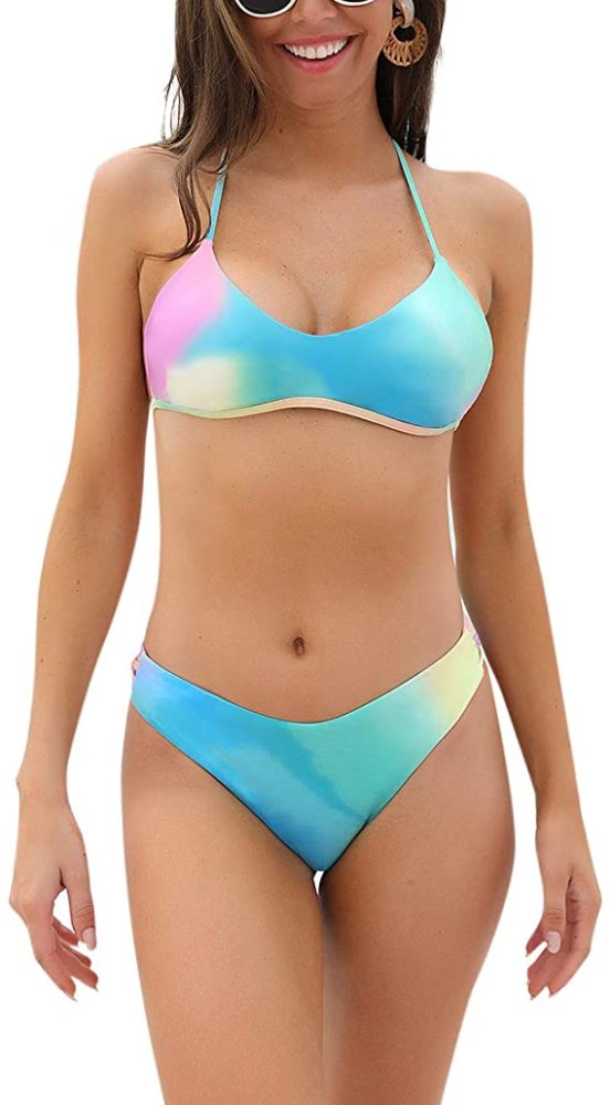 Women S Tie Dye Swimsuits Thong Bikini Cheeky High Cut Two Piece Wf