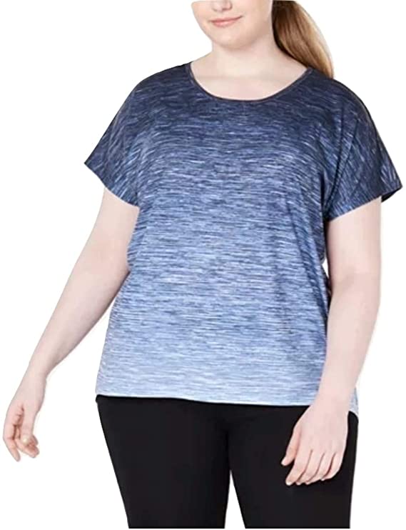 Womens Koi Blue Plus Size Ombre Keyhole-Back T-Shirt - WF Shopping