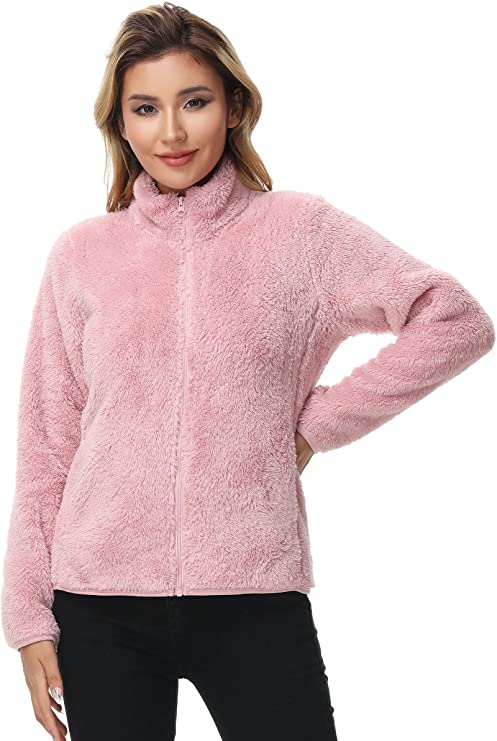 Women's Faux Fur Fleece Coat Fuzzy Fleece Jacket - WF Shopping