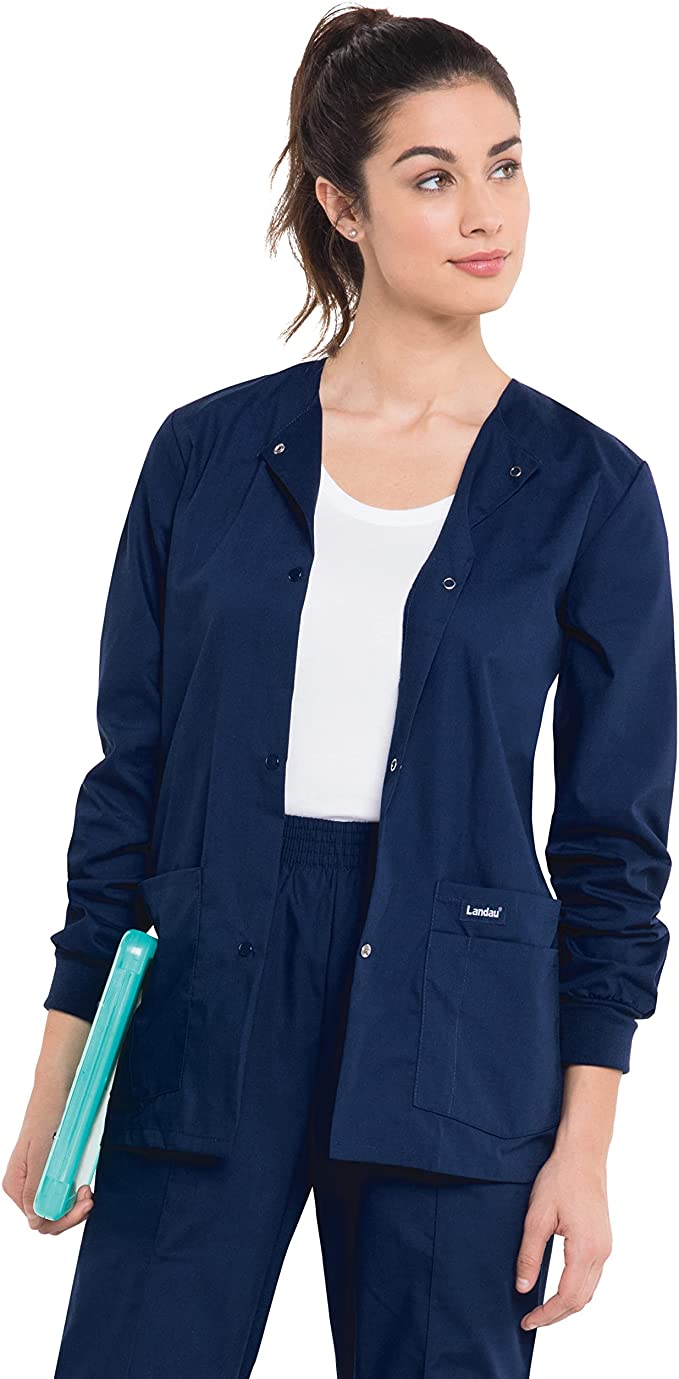 Essentials Relaxed Fit 4-Pocket Snap-Front Scrub Jacket for Women - WF ...