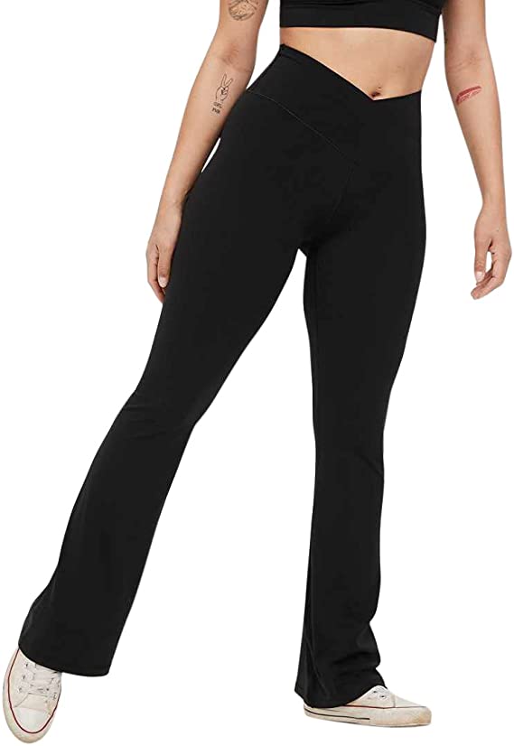 Women's Cross Waist Yoga Bootcut Pants High Waist Tummy Control - WF ...