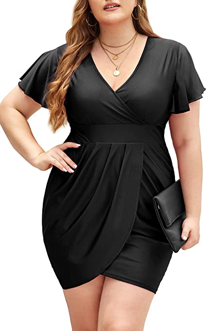 Womens Plus Size Bodycon Wrap Dress V Neck Ruffle Wf Shopping 2452