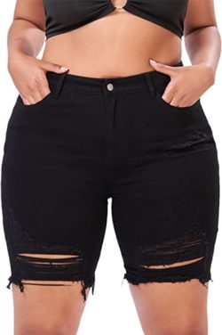 Women S Plus Size Denim Shorts High Waisted Ripped Jean Shorts Wf Shopping