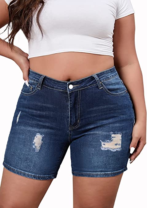 AusLook Plus Size Denim Shorts for Women Casual High Waisted Comfy - WF ...