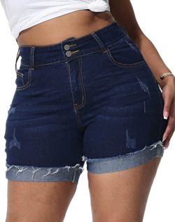 Womens Plus Size Denim Jean Shorts High Waisted Stretch Denim Shorts ...