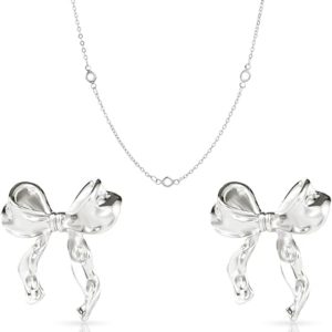 BOXOB Bow Earrings and Rhinestone Necklace