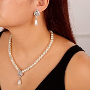 JWICOS Pearl Bridal Necklace Earrings Set