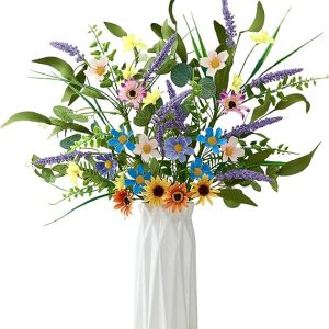 2 Bundles Spring Artificial Wildflowers Bouquet Colorful Silk Flowers