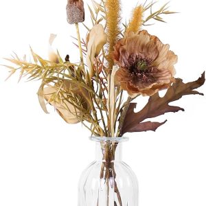 Abzo Fake Flowers- Artificial Plants in Glass Vase with Faux Water,Faux Silk Flowers