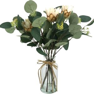 Artificial Eucalyptus Leaves in Glass Vase, 16.1" Eucalyptus Leaves Green