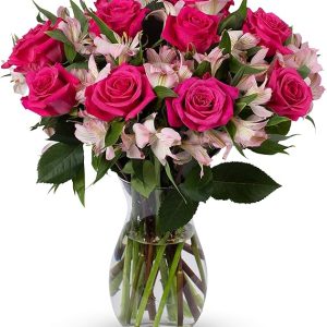 Benchmark Bouquets, Charming Roses & Alstroemeria, Glass Vase Included