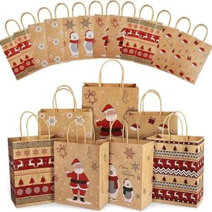 Christmas Gift Bags, 24 PCS Reusable Christmas Treat Bags, Paper Gift Bags