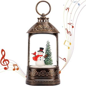 Christmas Snow Globe Lantern, Glitter Lighted Snowman Cardinal Snow Globe with Music,Musical Christmas Decorations USB and Battery Operated, Christmas Decor