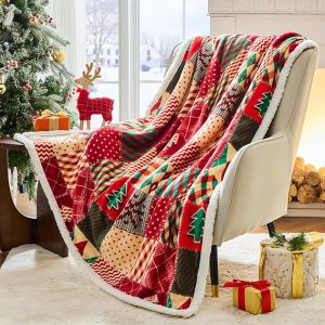 Christmas Throw Blanket, Winter Holiday Sherpa Fleece Blanket, Premium Warm Cozy Christmas Blankets and Throws