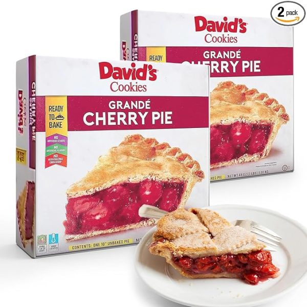 David's Cookies Ready To Bake Grandé Cherry Pie 10" 2-Pack - Classic Fruit Pies, Whole Tart Cherries