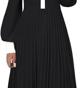 ETCYY Women's Casual Long Sleeve Midi Dress 2024 Striped Fall Sweater Dress