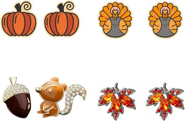 Fall Earrings Turkey Pumpkin EarringsThanksgiving Harvest Maple Leaf Squirrel