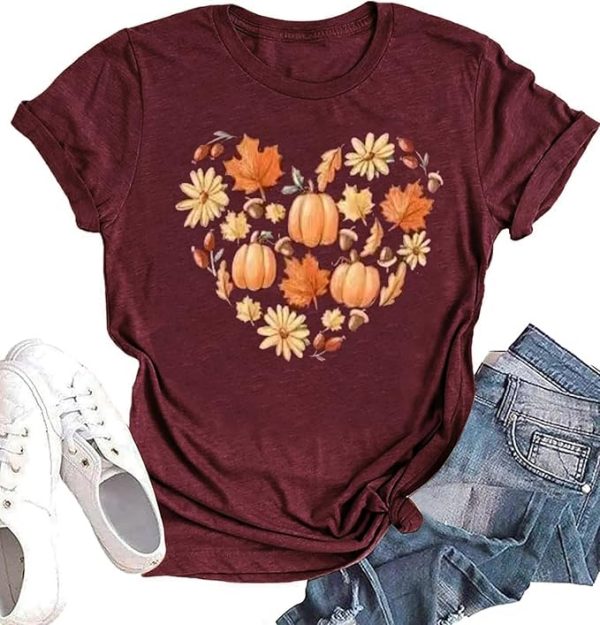 Fall Shirts for Women Halloween Pumpkin Graphic Tees Thanksgiving Family Turkey Tops Cute Autumn Thankful T-Shirt