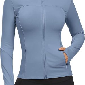 GYM RAINBOW Workout Jackets for Women, Full Zip Slim Fit Lightweight Athletic Running Sports Track Jacket with Pockets