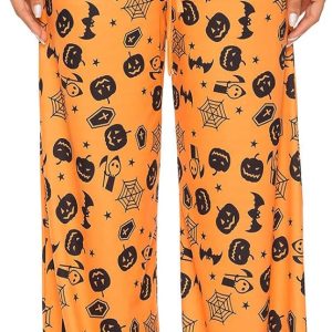 Halloween Pajama Pants Women Pumpkin Skull Ghost Print