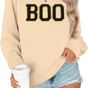 Halloween Sweatshirt for Women Cute BOO Graphic Shirt