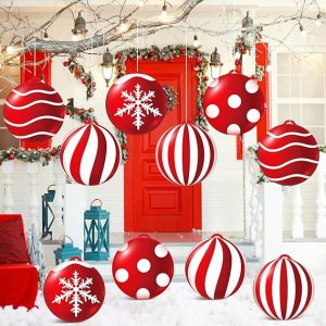 Jetec 10 Pcs Christmas Inflatable Balls Decorations 9 Inch PVC Inflatable Balls Winter Snowman Hanging Ornaments for Outdoor Garden Tree Party