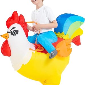 KOOY Inflatable Chicken Costume, Rainbow Chicken Inflatable Costume for Kids Blow up Halloween Costumes