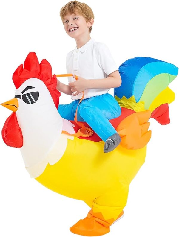 KOOY Inflatable Chicken Costume, Rainbow Chicken Inflatable Costume for Kids Blow up Halloween Costumes