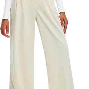 Libin Women's Wide Leg Pants 27"/29" High Waisted Waffle Knit Casual Slacks Work Pants