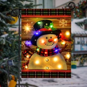 Lighted Christmas Garden Flag for Outside, Led Snowman Garden Flag, Winter Yard Flag