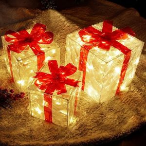 Lulu Home Christmas Lighted Boxes, Set of 3 60 LED Light Up Decor Outdoor