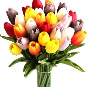 Mandy's 28pcs Multicolor Artificial Tulip Silk Fake Fall Flowers