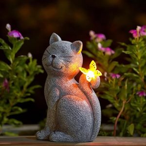 Nacome Solar Cat Outdoor Statues for Garden: Outside Decor with Butterfly Clearance for Yard Art Lawn Ornaments