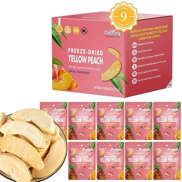 ONETANG Freeze-Dried Fruit Yellow Peach Chips, 9 Pack Single