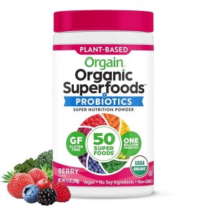 Orgain Organic Greens Powder + 50 Superfoods, Berry - 1 Billion Probiotics for Digestive Health