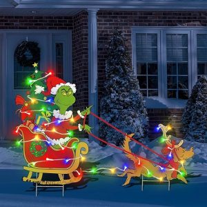 Outdoor Christmas Decorations for Yard - 2pcs Plastic Sleigh Dog Gnome Christmas Yard Signs with Yard Stakes