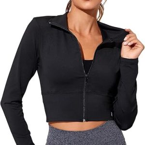 SOLY HUX Women's Lightweight Full Zip Athletic Long Sleeve Crop Running Workout Yoga Sportwear Jacket