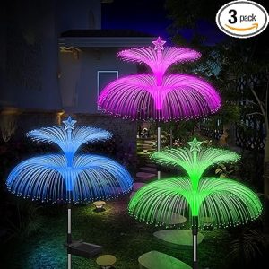 Solar Garden Lights 3 Pack New Upgraded Solar Outdoor Lights Waterproof 7 Color