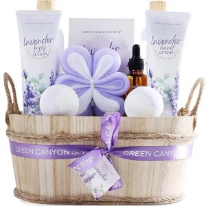 Spa Gift Baskets for Women 11pcs Lavender Bath Gift Set with Body Lotion, Essential Oil