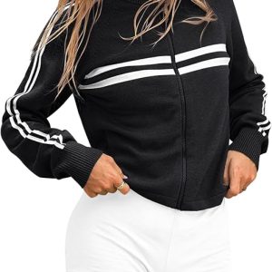 Trendy Queen Women's Knit Zip Up Jackets Trendy Color Block Sweater Coats 2024 Fitted Gym Workout Clothes