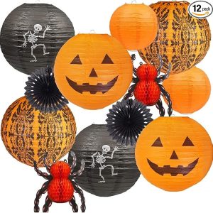 UNIQOOO 12Pcs Halloween Hanging Decorations Paper Lanterns